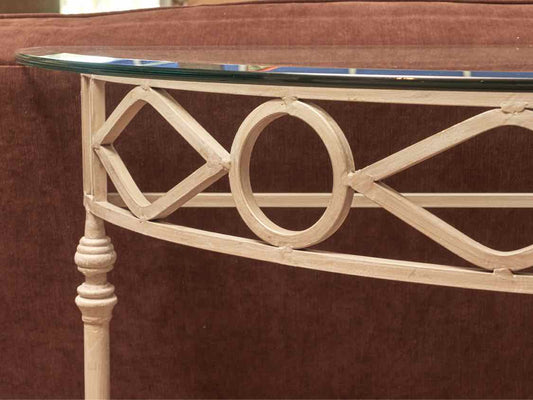 Glass Top 'Putty Sand' Finish Wrought  Iron Demi Lune Accent Table