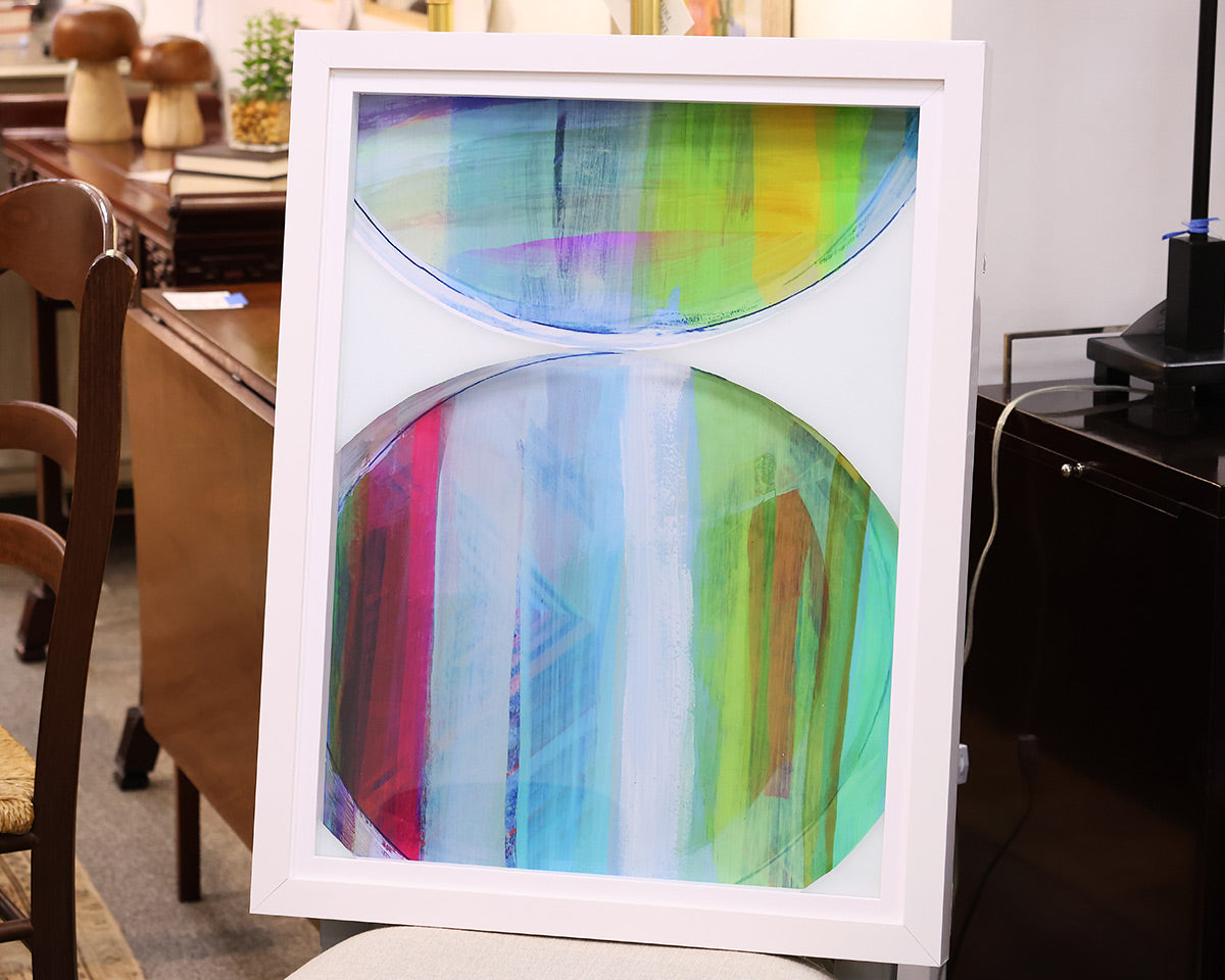 "Rhythmic Circles IA" Print in White Lacquer Frame