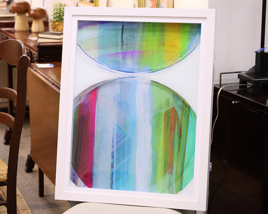 "Rhythmic Circles IA" Print in White Lacquer Frame