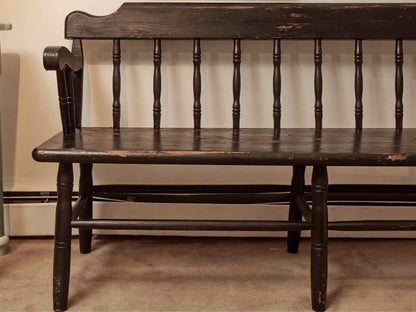 Distressed Black Finish Deacon's Bench