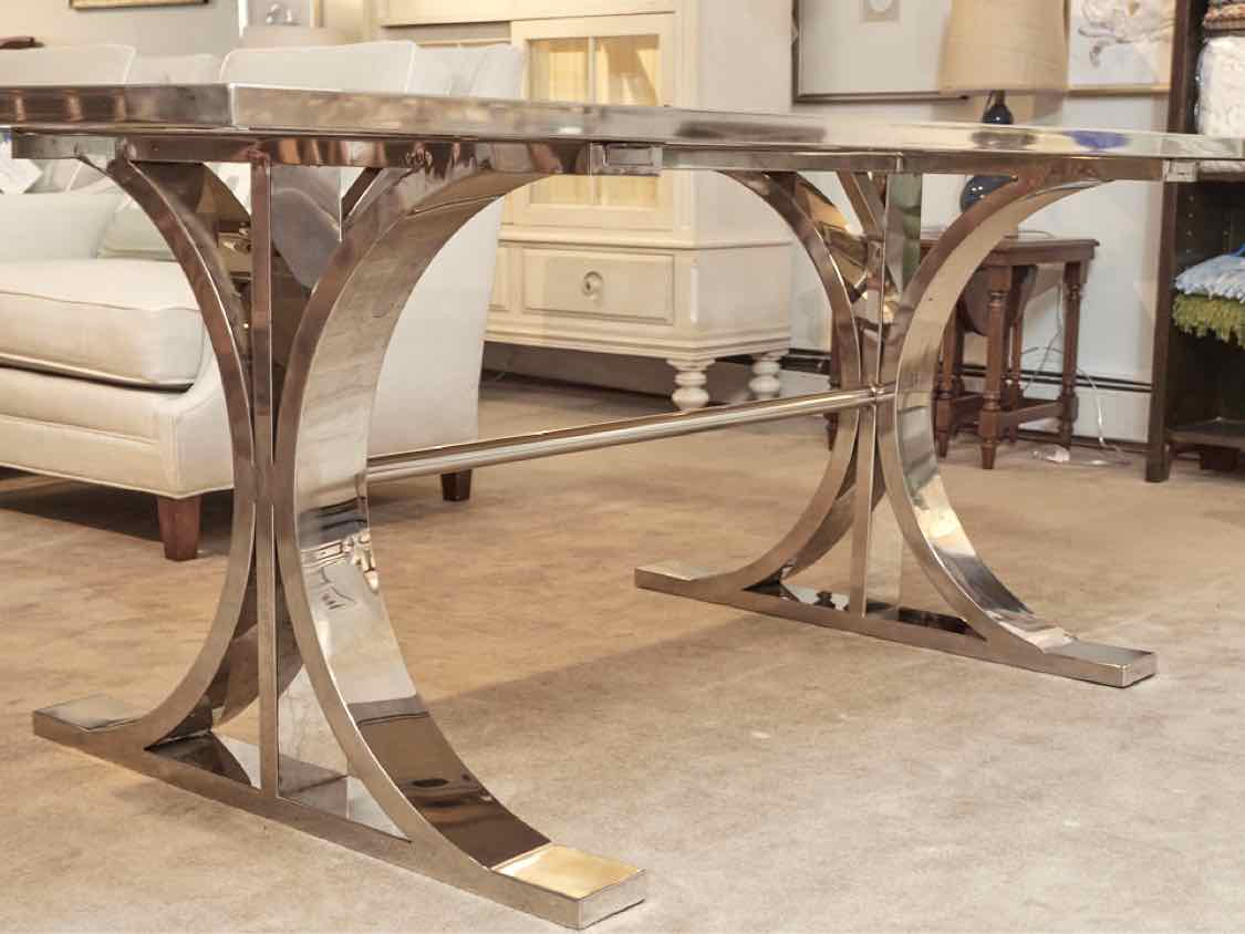 'Brion' Dining Table By Andrew Martin In Chrome & Smoked Glass Top