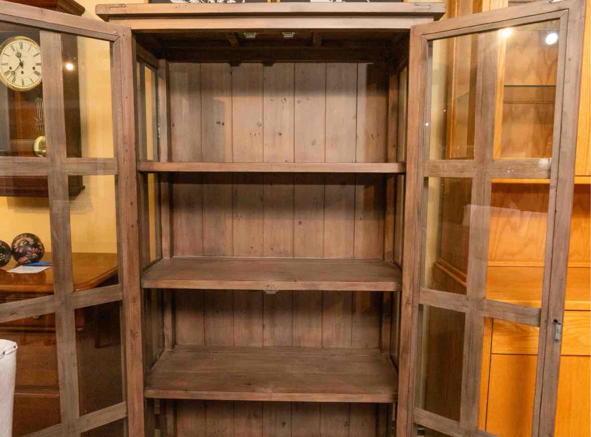 Grey Fish Reclaimed Wood Display Cabinet with 2 Pane Window Doors