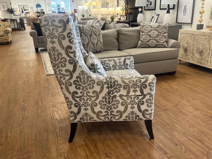 Ethan Allen Grey Damask Wing Chair