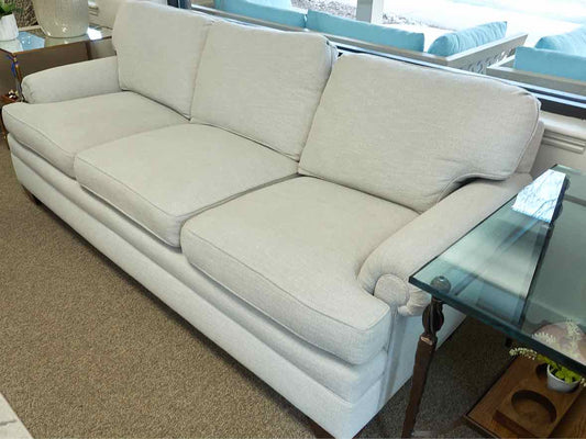 Ivory Ice Blue Upholstered 3 Cushion Sofa