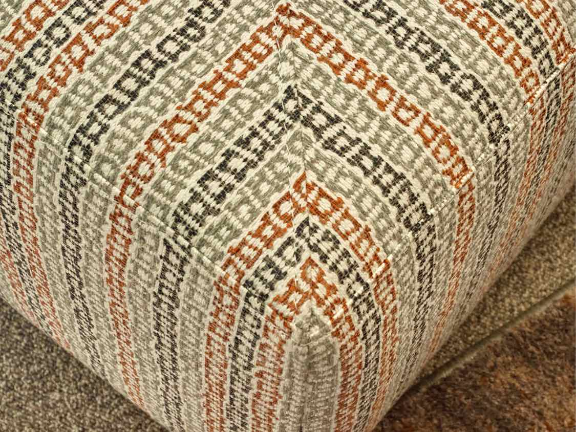 Square Ottoman in Navy, Rust, Grey & White Fabric