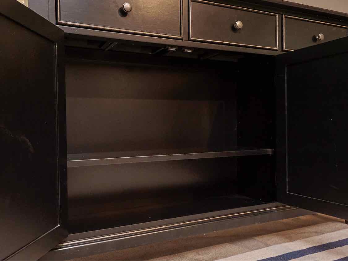 Black Finish Distressed Accents 3 Drawer 3 Door Console