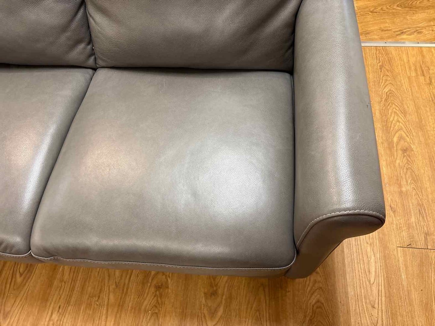 Natuzzi Grey Leather 3-Seat Sofa