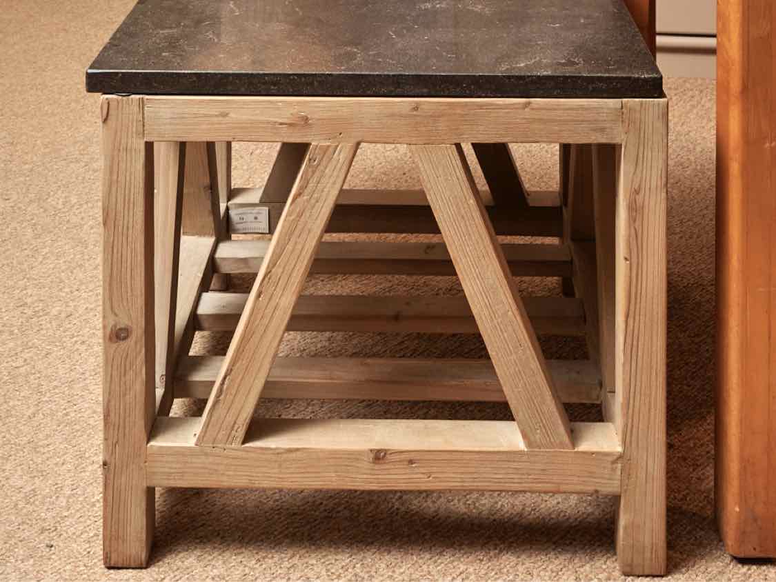 Stone Top Weathered Wood Legs Side Table