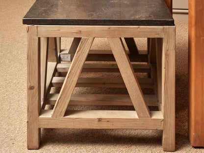 Stone Top Weathered Wood Legs Side Table