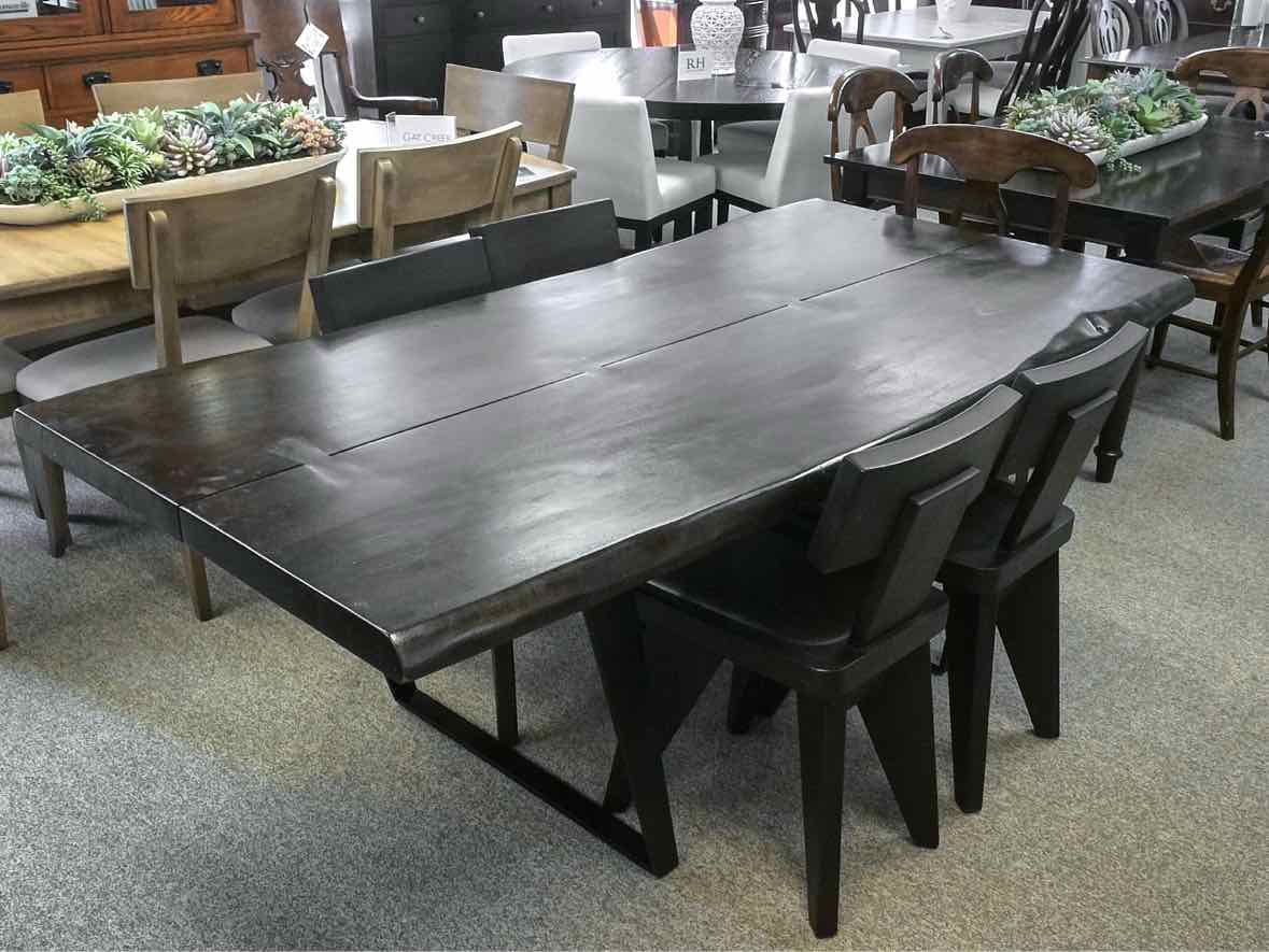 Crate & Barrel 'Yukon' Live Edge Table & Set of 4 Matching Chairs in Black-Brown