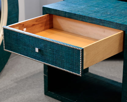 Curate Home Collection Teal Linen Wrapped Accent Table