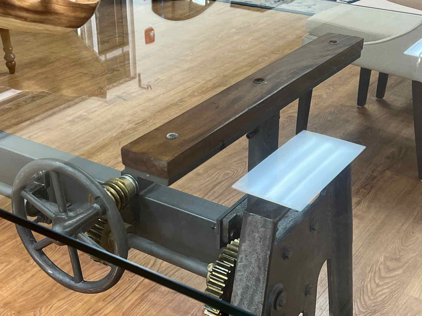 Arhaus Large Crank Industrial Desk w/ Glass Top