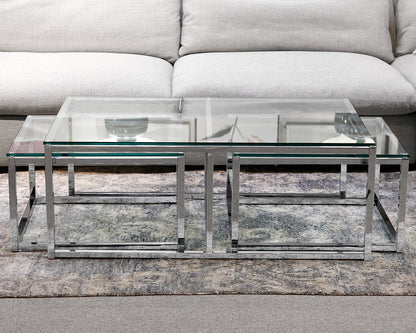 Horchow Nesting Glass and Chrome Cocktail Table