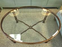 Oval Mahogany Cocktail Table with Beveled Glass Top