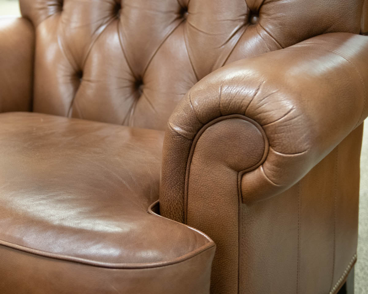 Ethan Allen 'Shaw' Leather Arm Chair & Ottoman