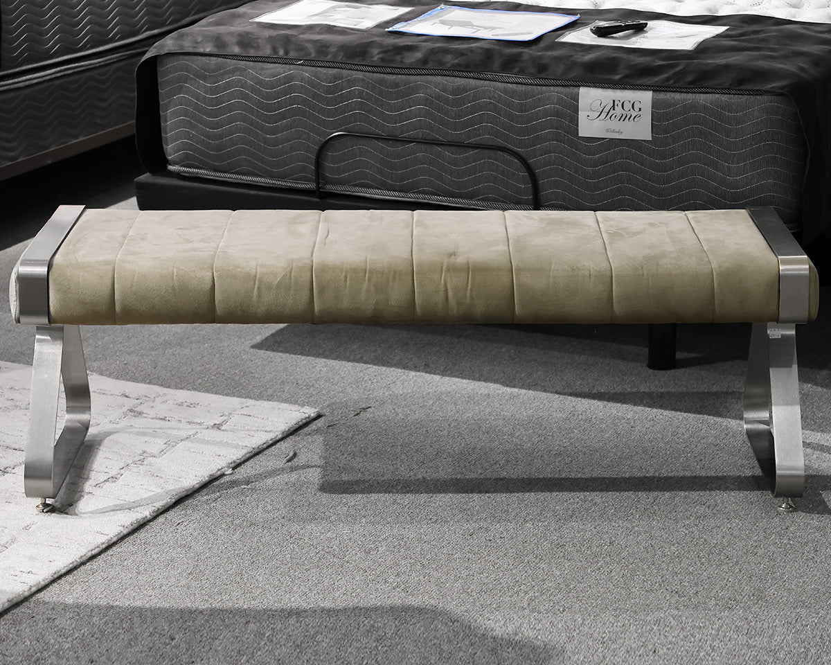 Upholstered Bench w/ Brushed Stainless Steel Legs