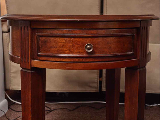 Pair of Mahogany Round with 1 Drawer Side Table with Brass Cap feet