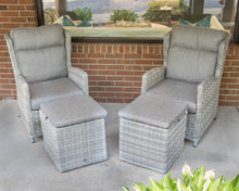 Pair Of SUNS All Weather Heather Grey Wicker Highback Chairs & Ottomans