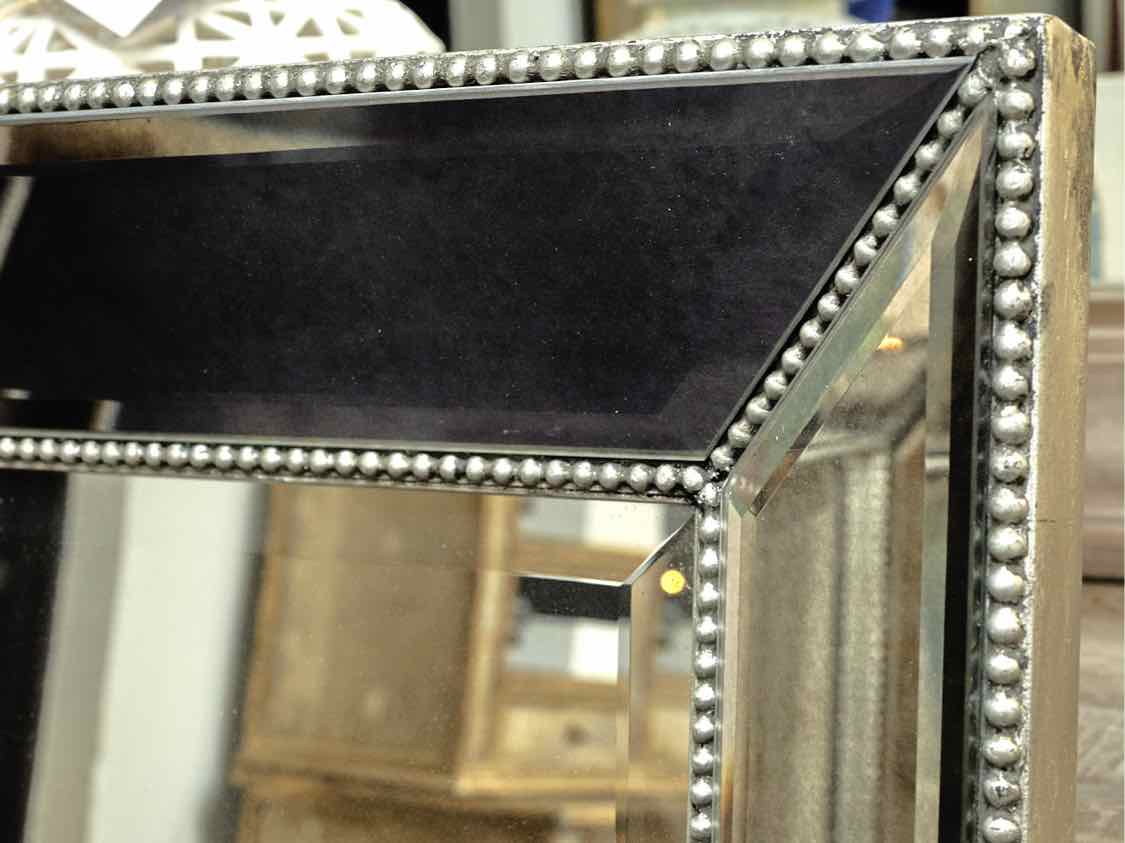 Bassett Mirror Co Beveled Mirror in Silver Beaded Mirrored Frame