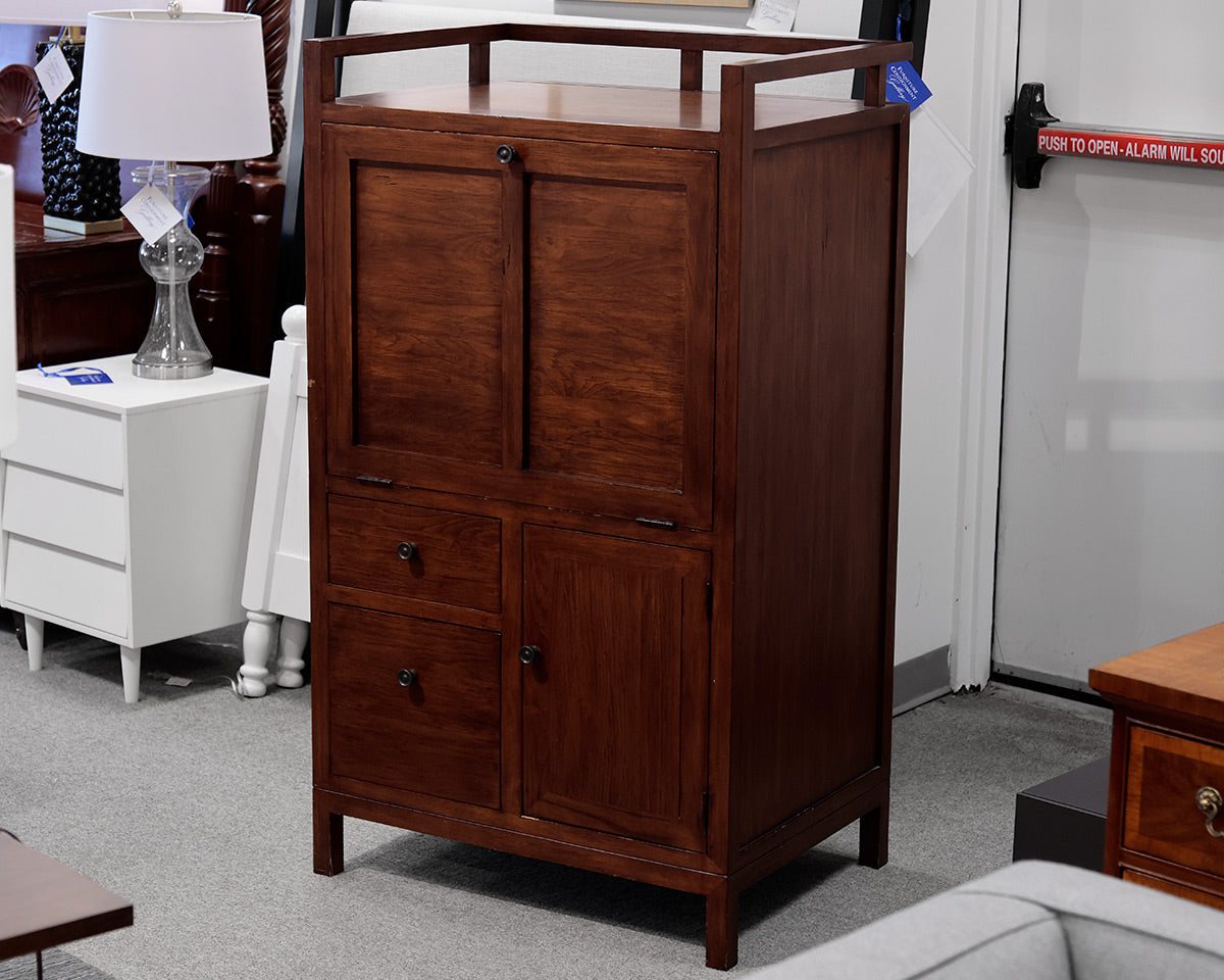 Crate & Barrel Mahogany Storage Cabinet & Drop Down Desk