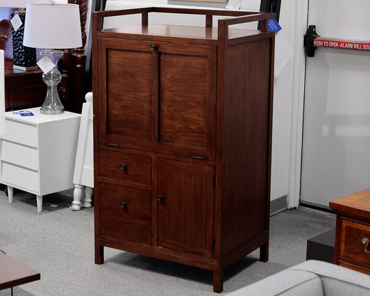 Crate & Barrel Mahogany Storage Cabinet & Drop Down Desk
