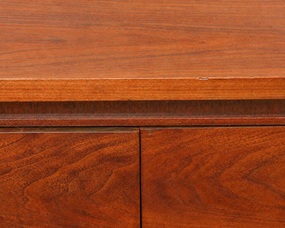 Walnut Mid Century Modern 6 Drawer  Dresser with Brass Accent Handles