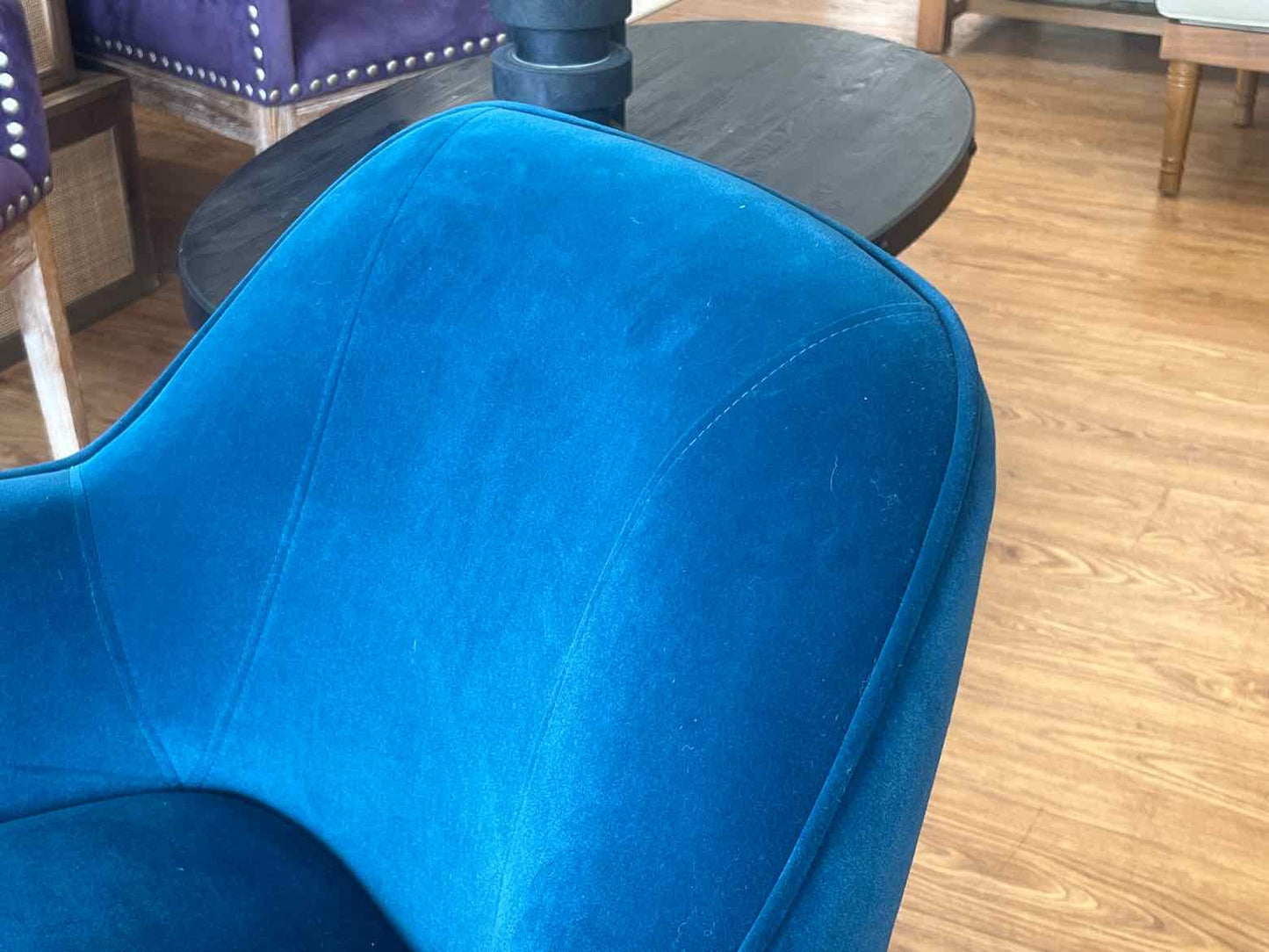 Pair of Turquoise Velvet Barrel Chairs