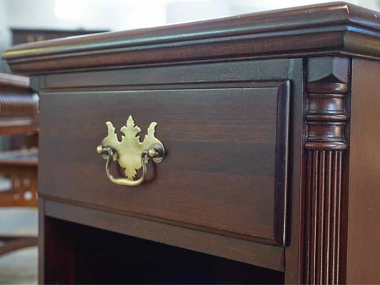 Solid Mahogany 1 Drawer Nightstand with Column Sides & Open 1  Shelf