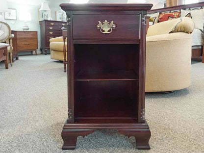 Solid Mahogany 1 Drawer Nightstand with Column Sides & Open 1  Shelf
