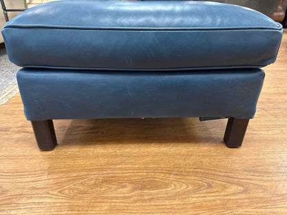 Lee Pair of Peacock Blue Leather Chairs w/ Ottomans