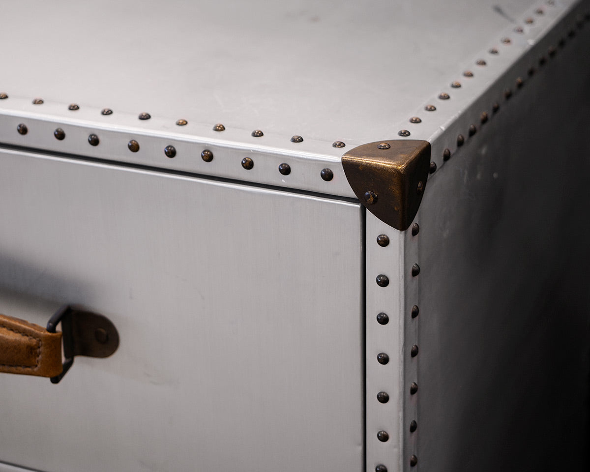 Pair of Restoration Hardware Aluminum Wrapped Nightstands