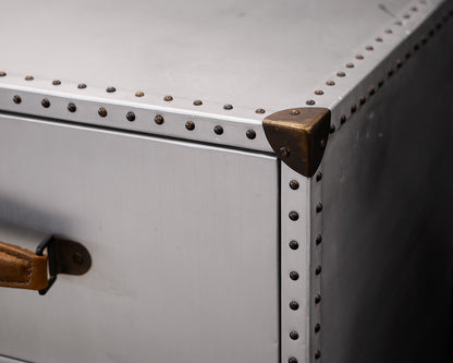 Pair of Restoration Hardware Aluminum Wrapped Nightstands