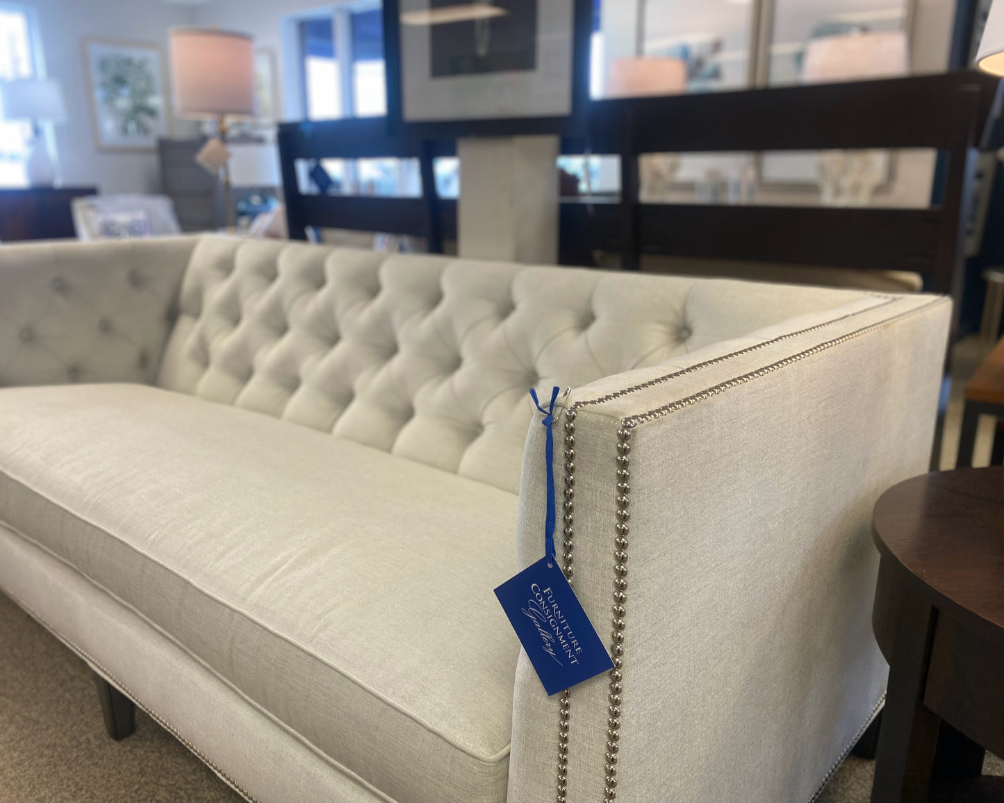 Lexington Chesterfield Cream with Metallic Sofa with Silver Nailhead Trim