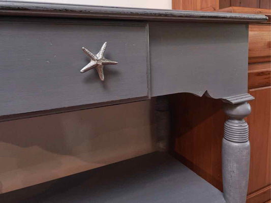 Distressed Grey Finish  1 Pull Out Drawer Star Fish Knobs  & Lower Shelf Console