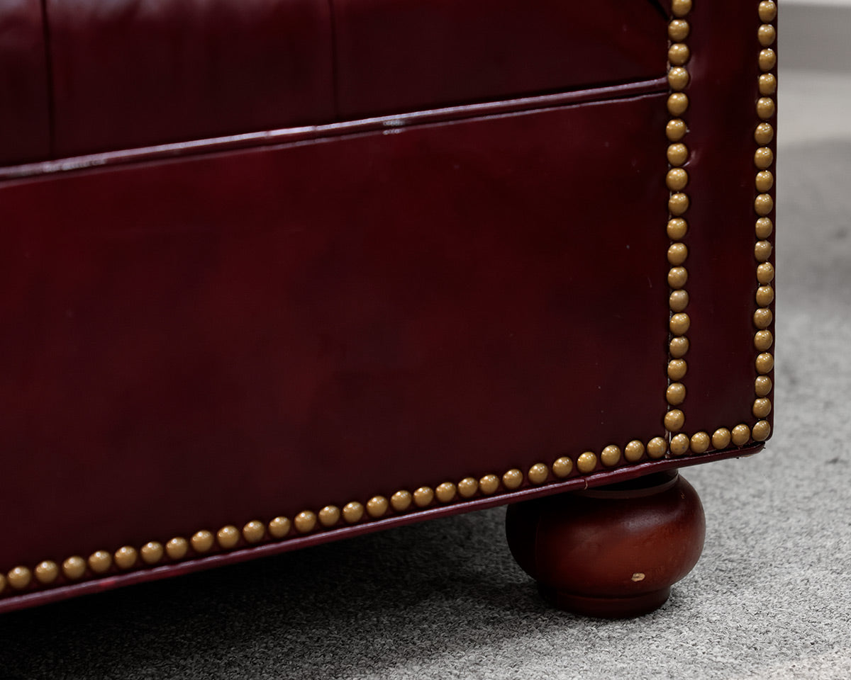 Burgundy Leather Tufted Chesterfield Sofa
