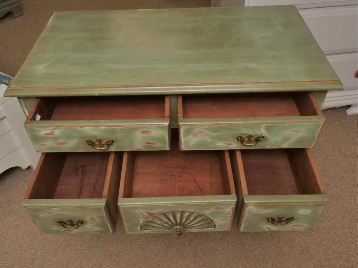Apple Green Distressed Finish Lowboy Chest