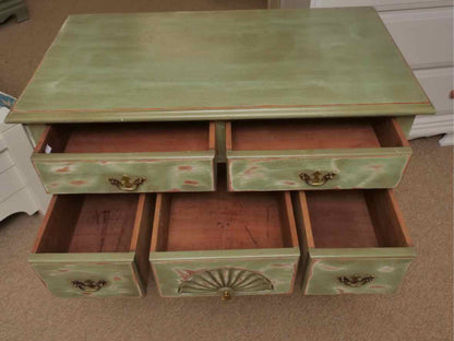 Apple Green Distressed Finish Lowboy Chest
