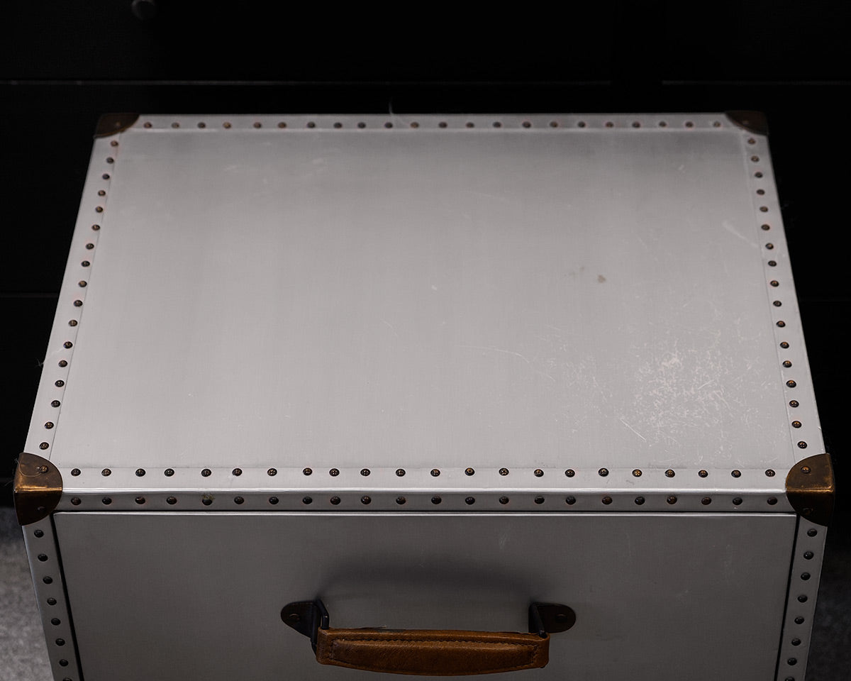 Pair of Restoration Hardware Aluminum Wrapped Nightstands