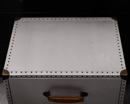 Pair of Restoration Hardware Aluminum Wrapped Nightstands