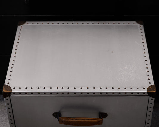 Pair of Restoration Hardware Aluminum Wrapped Nightstands