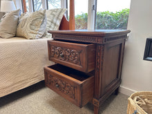 Pair of Carved Bedside Chests in Cherry Finish