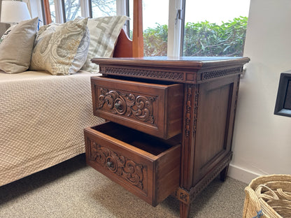 Pair of Carved Bedside Chests in Cherry Finish