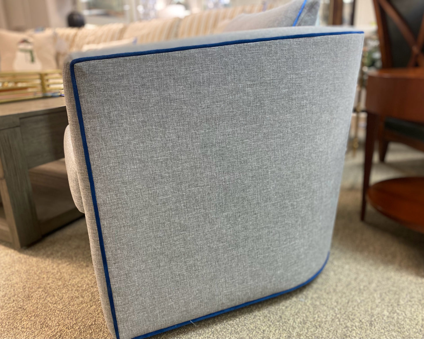 Pair of Crate & Barrel 'Drew' Swivel Chairs in Grey