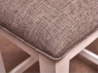 White Finish Console/ Island Includes 2  Gray Cushion Stools