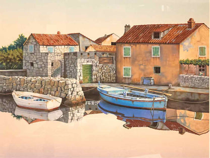 Mixed Media European Cove with Boats Wall Decor