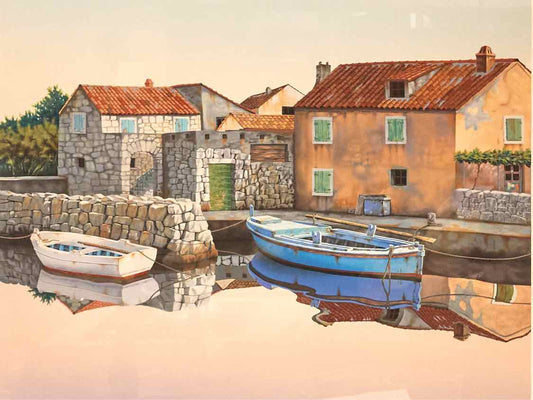 Mixed Media European Cove with Boats Wall Decor