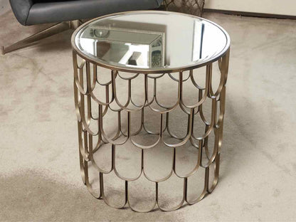 Gold finish Round Side Table with Mirror Top