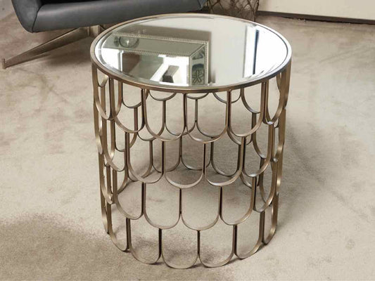 Gold finish Round Side Table with Mirror Top