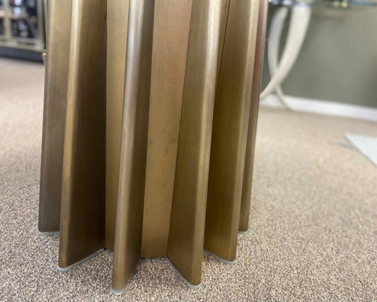 'Shorefront' Marble Round Dining Table with Gold Ribbed Pedestal Base