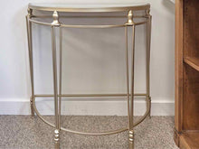 Gold Finish Metal Demi-Lune Accent Table with Mirror Top